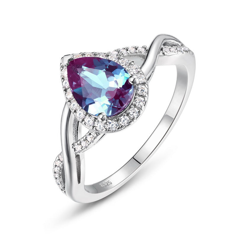 Planderful Jewelry Alexandrite Ring In Sterling Silver Water Drop Design For Everyday Luxury