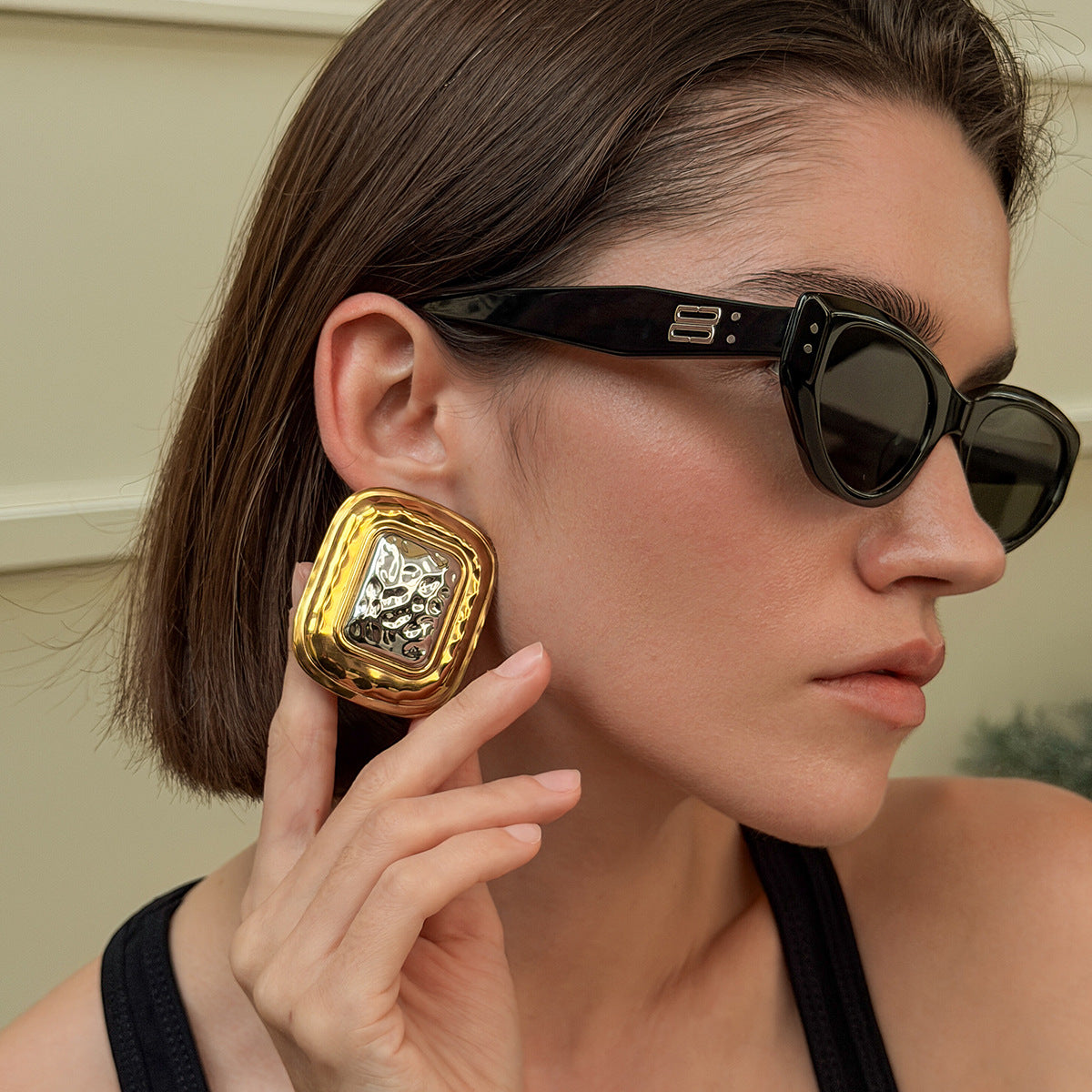 Planderful Vienna Verve Stainless Steel Earrings Hammered Textured Geometric Color Block for Bold Fashion Lovers