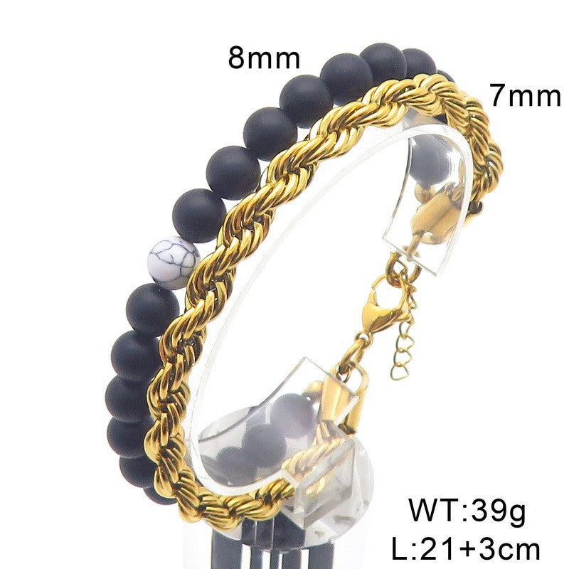 Planderful Mens Turquoise Agate Stainless Steel Bracelet