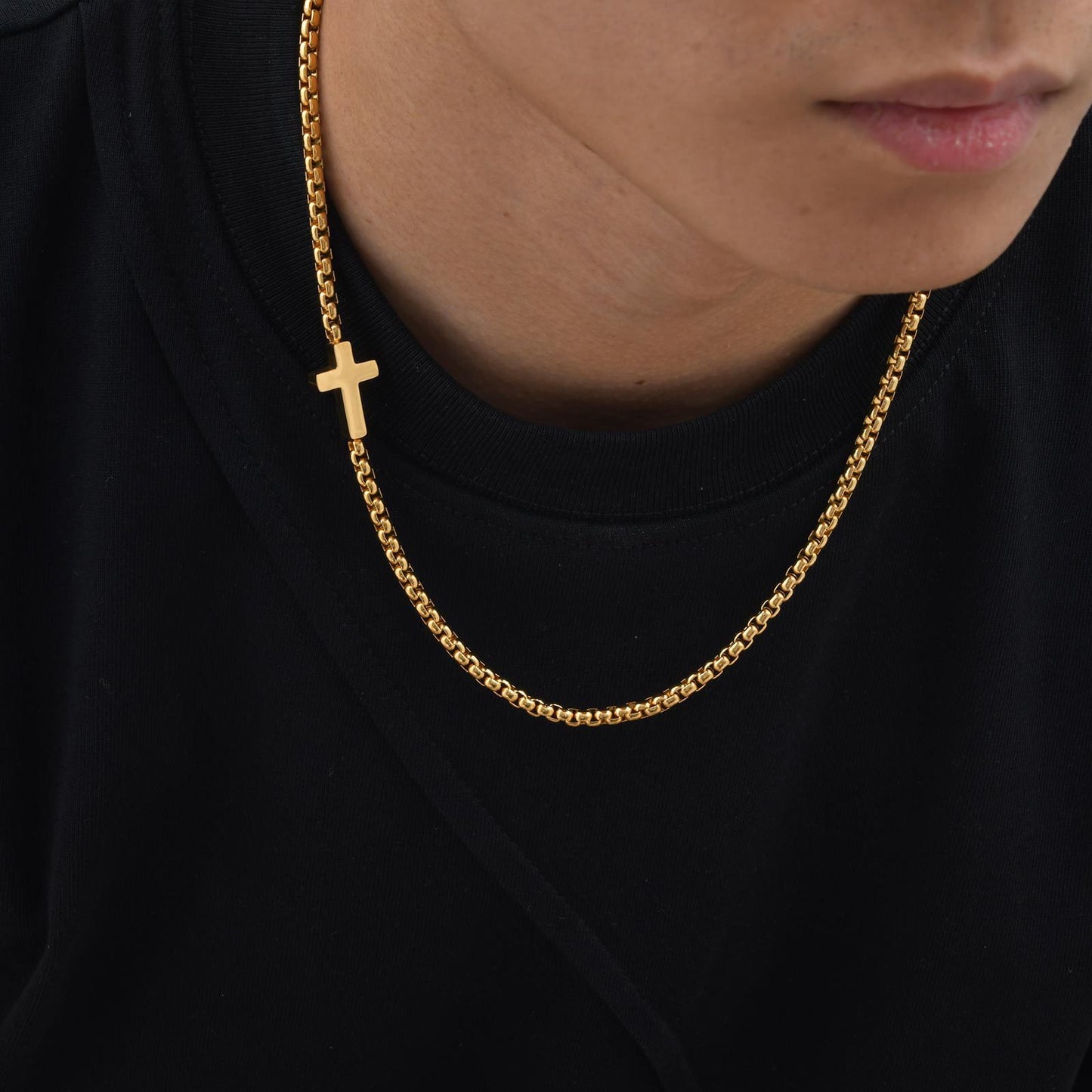 Planderful Mens Cross Necklace Stainless Steel Square Chain