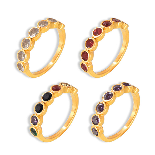 Elegant Titanium Steel Ring with Colored Zircon Design