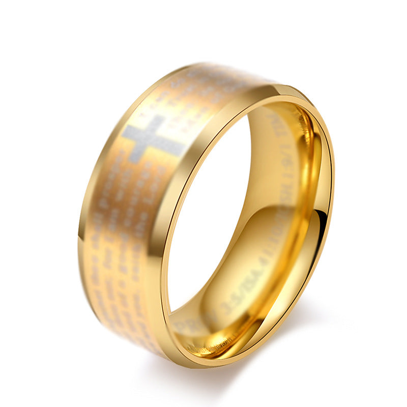 Inspirational Cross Scripture Titanium Steel Ring for Men