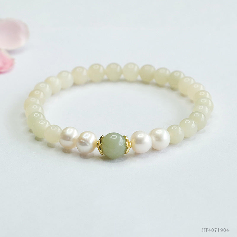 Qingshui Hetian Jade & Freshwater Pearl Bracelet