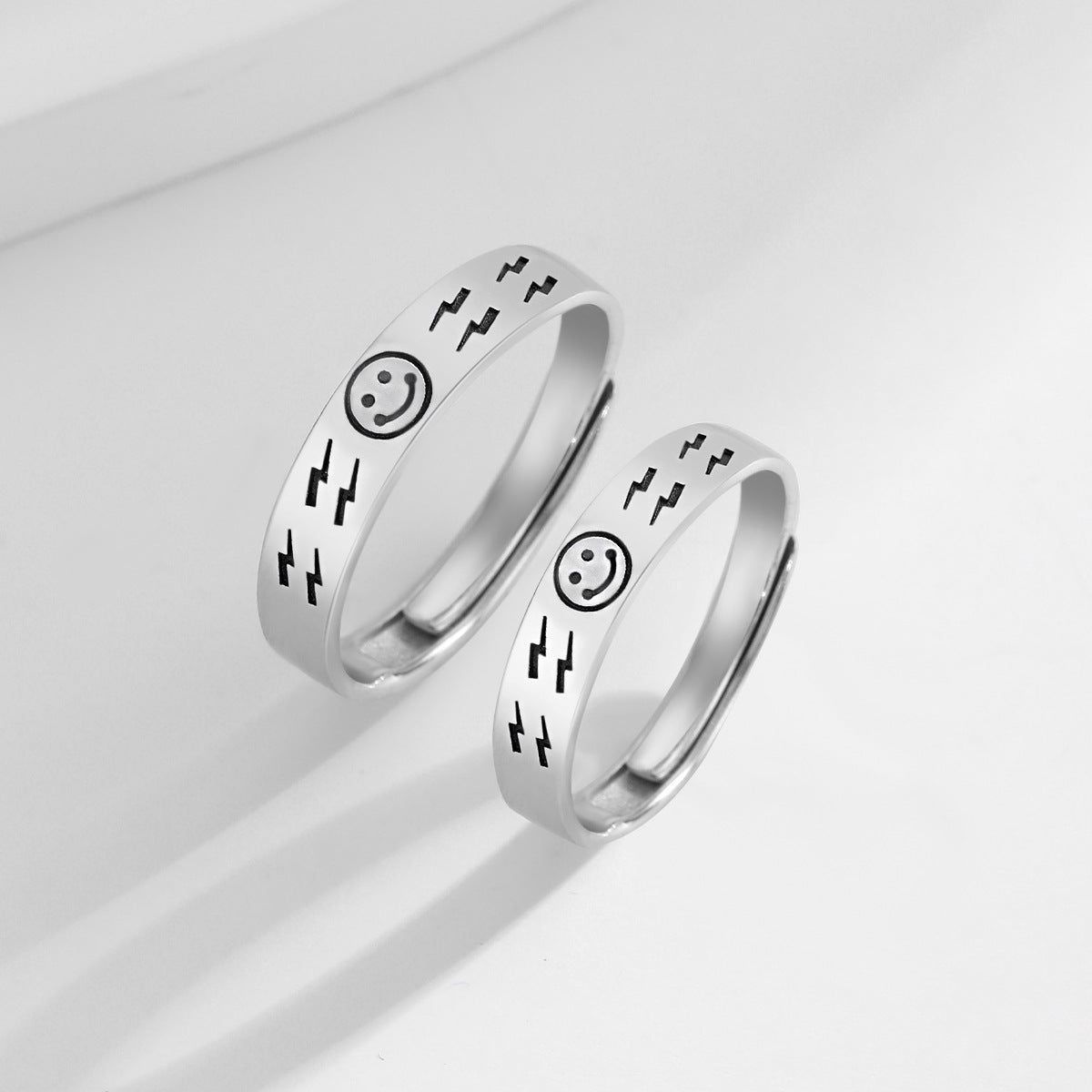 Planderful Everyday Genie – S925 Sterling Silver Couple Ring with Korean Smiley Face Design