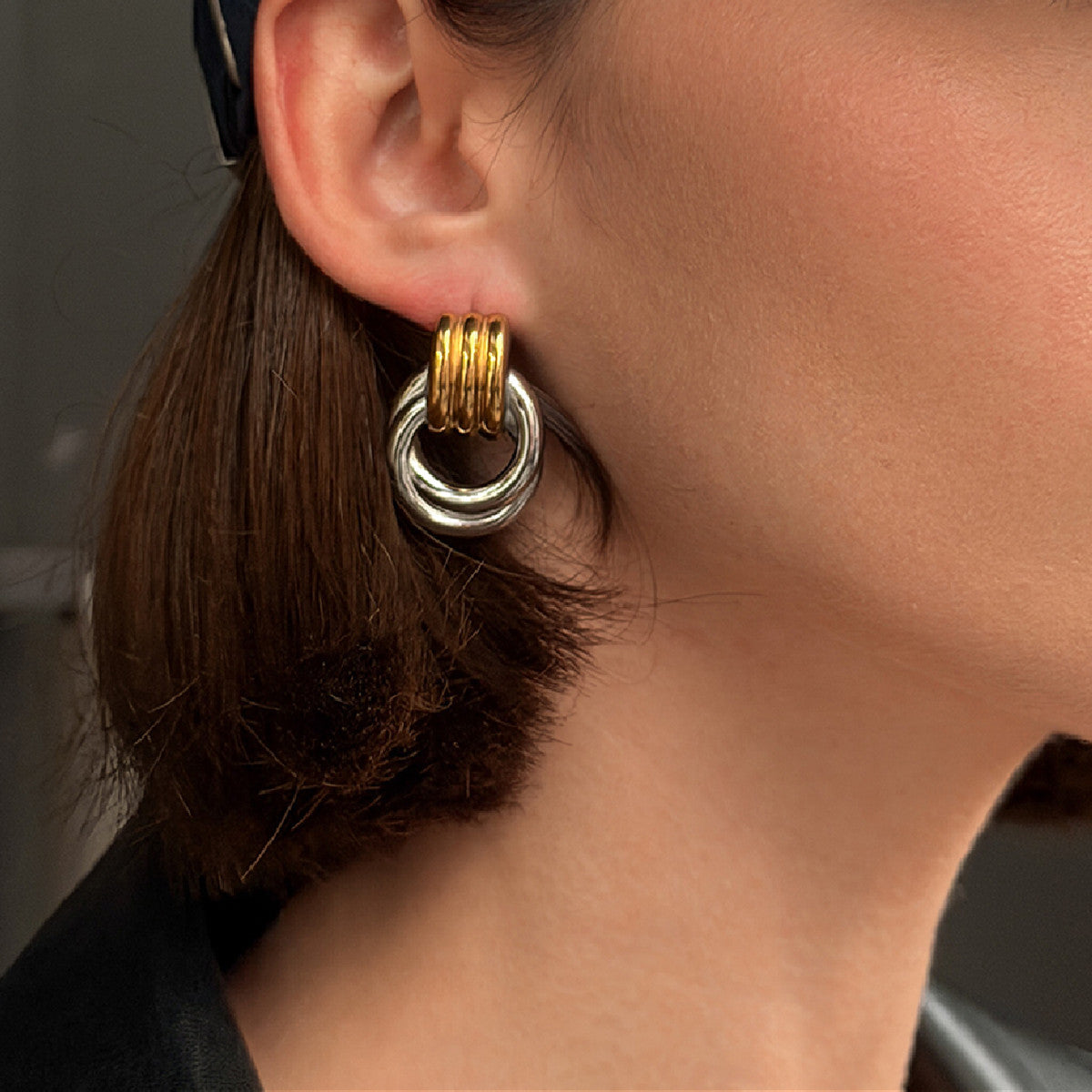 Planderful C Shaped Stainless Steel Ear Clip Earrings with Contrasting Knot Detail For Women Statement Jewelry