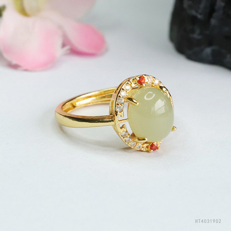 Qingshui Hetian Jade Zircon Halo Ring