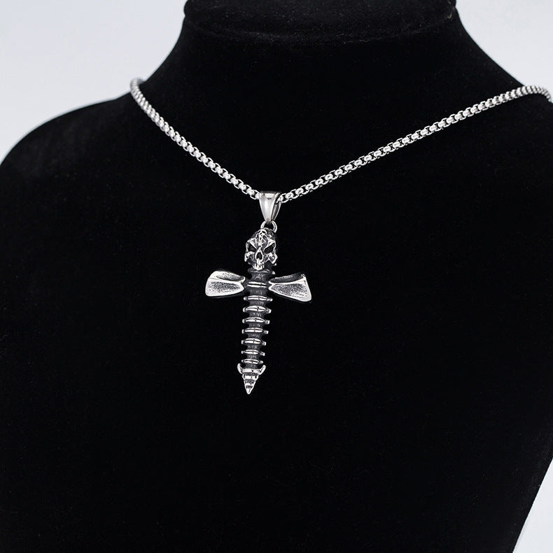 Steel Necklace – Statement Retro Cross Skull Pendant For Men, Everyday Streetwear Accessory By Planderful