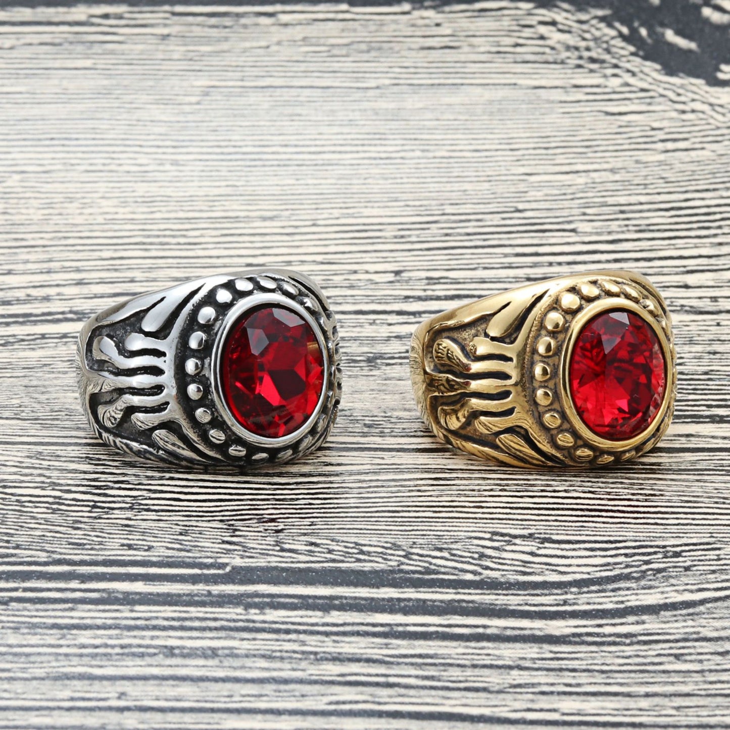 Titanium Steel Multi-Color Gemstone Eagle Ring for Men - Retro Punk Trendy Design