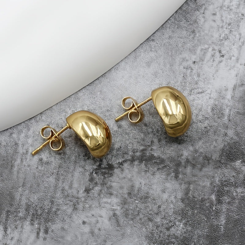 Planderful Gold Bean Earrings Gold Plated Stainless Steel Elegant Versatile Everyday Wear For Women