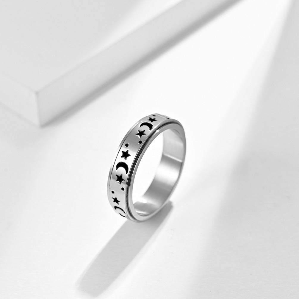 Planderful Premium Star Moon Rotating Ring For Anxiety Relief Unisex Stainless Steel Jewelry