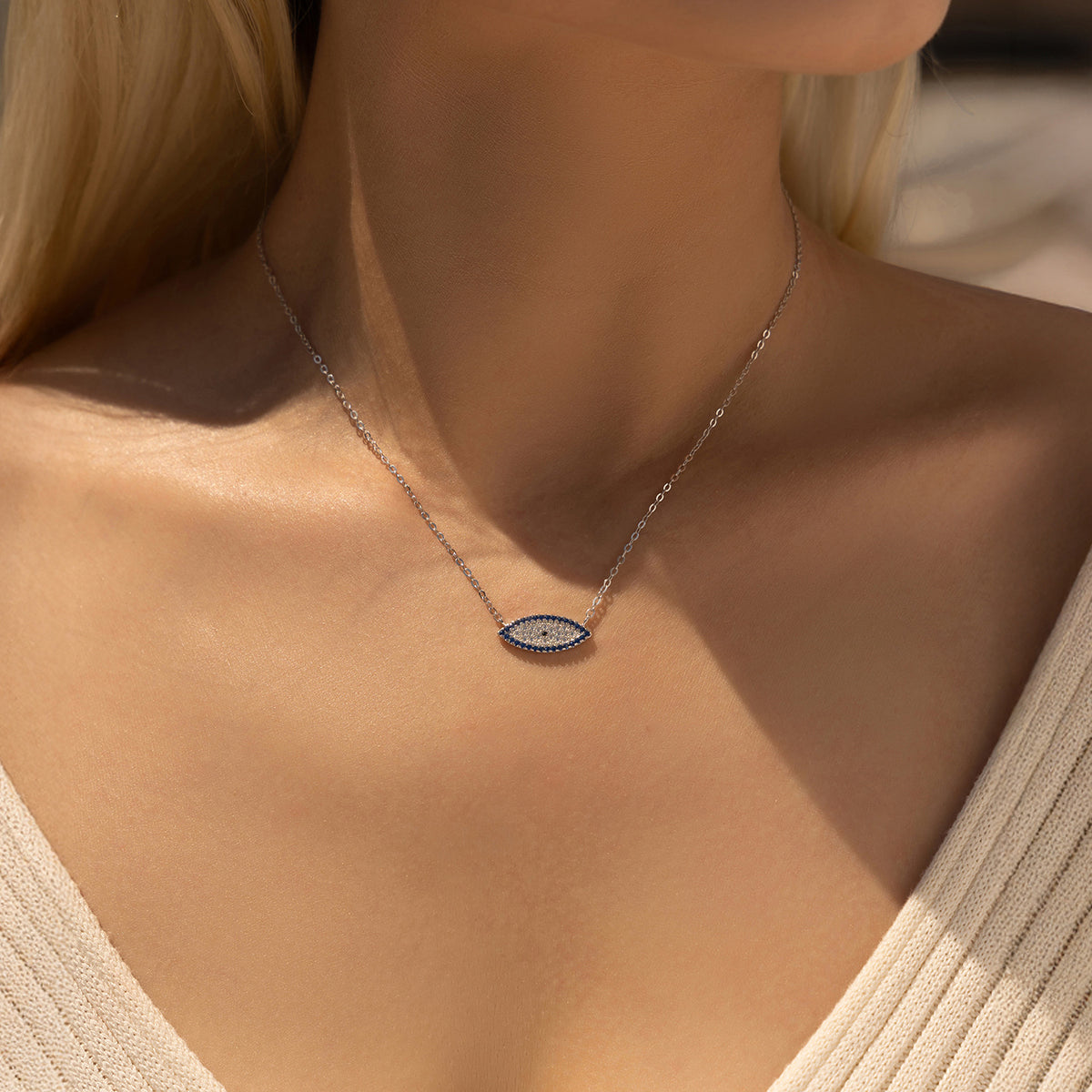 925 Sterling Silver Blue Eye Zircon Necklace