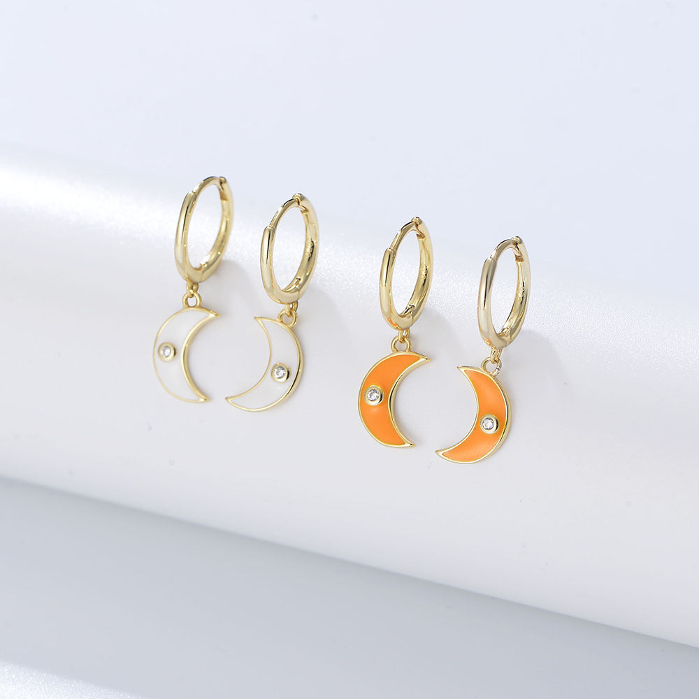 S925 Sterling Silver Colored Epoxy Moon Earrings And Earrings Oil Drop