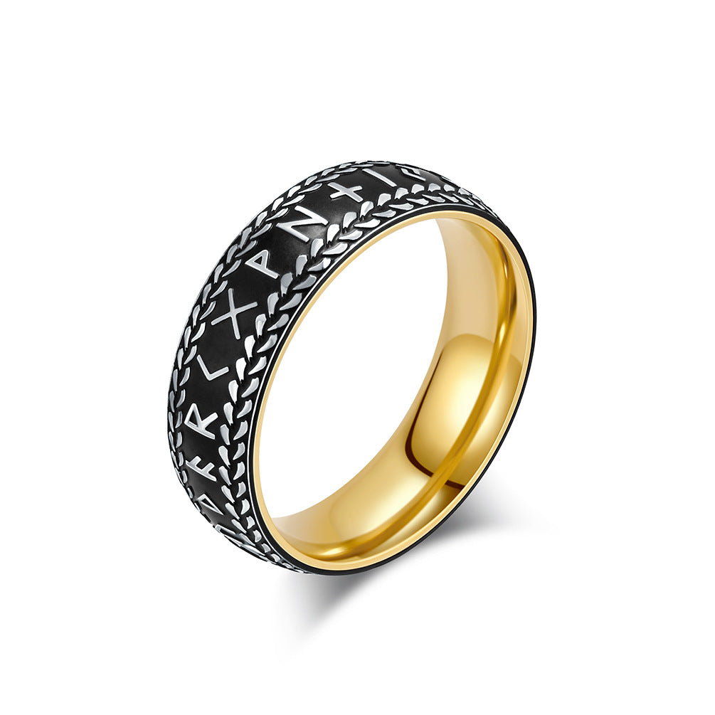 Planderful Nordic Viking Ring For Men Stainless Steel Bold Retro Luhn Character Jewelry