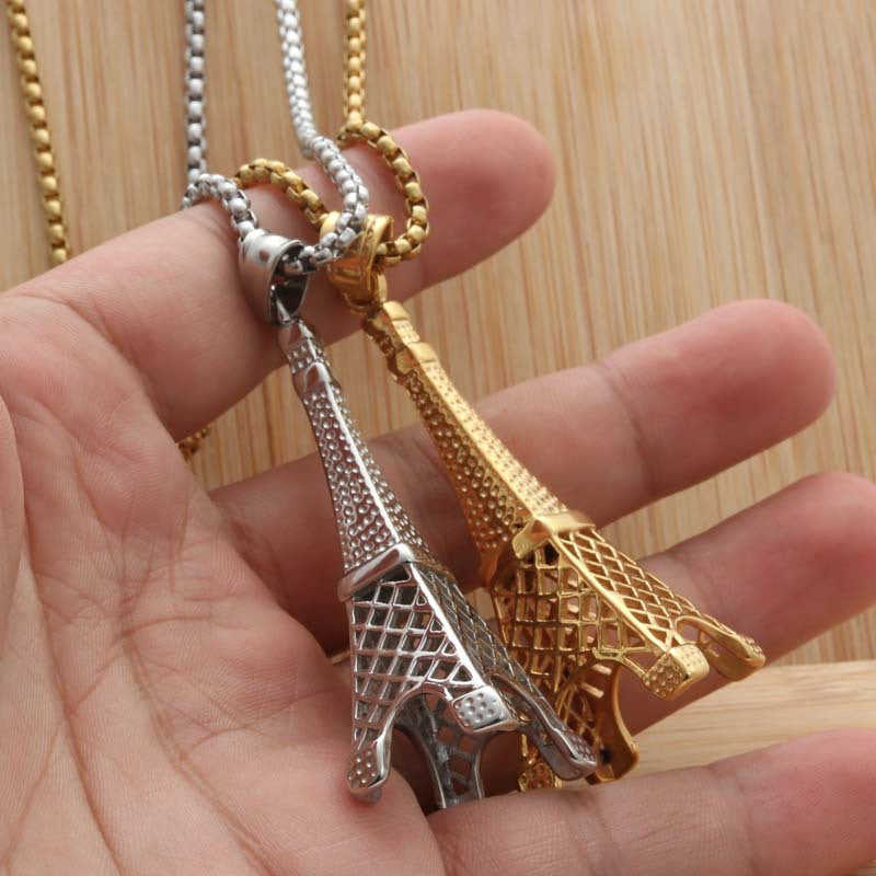 Punk Style Titanium Steel Eiffel Tower Pendant Necklace for Men and Women - Vintage Trendy Design