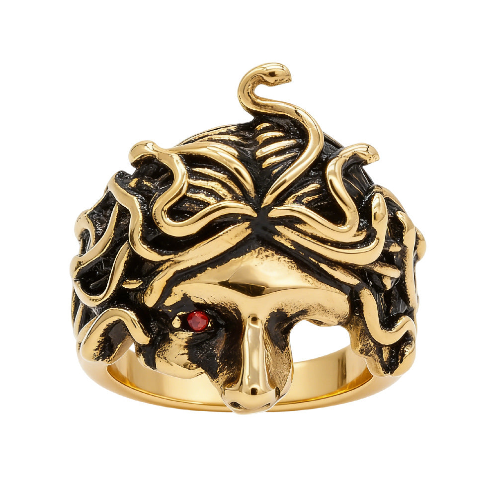 Medusa Ring Titanium Steel For Men And Unisex Greek Mythology Protection Symbol Planderful