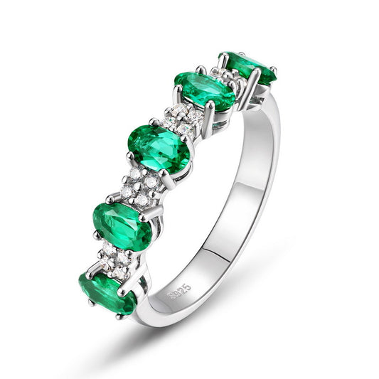 Planderful Jewelry Lab Grown Emerald Sterling Silver Ring