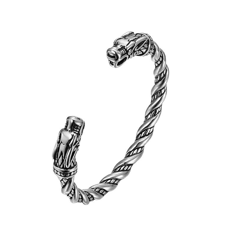 Planderful Men's Stainless Steel Viking Bracelet Open Clasp
