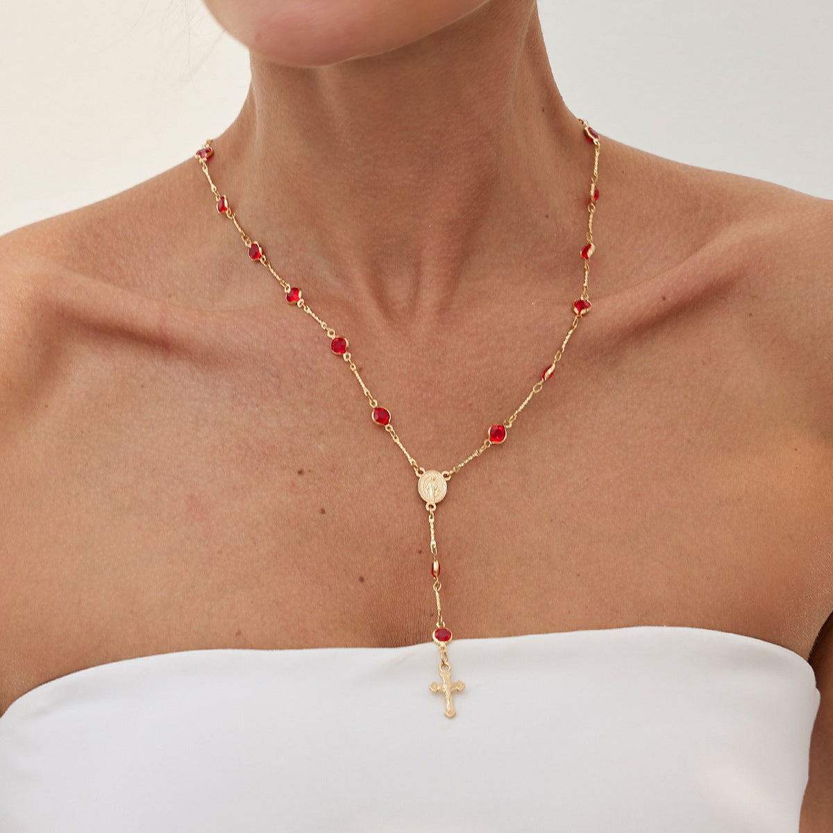 European and American cross-border personalized versatile zircon-encrusted cross pendant necklace, temperament stacked with cold ins long jewelry