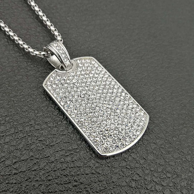 Planderful Hip Hop Jewelry Stainless Steel Zircon Square Pendant Necklace Unisex Statement