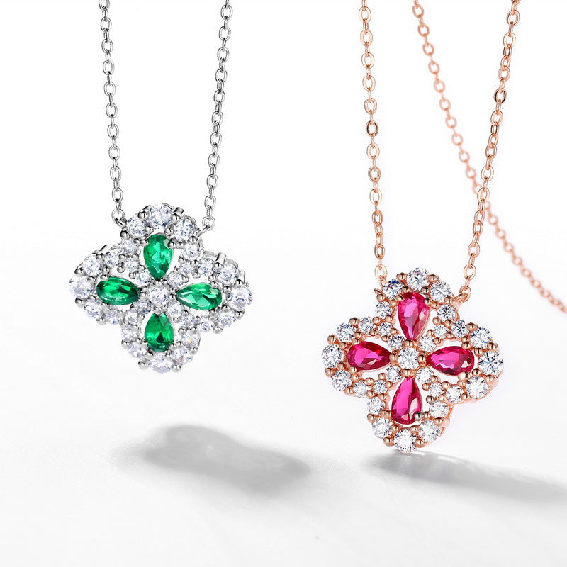 S925 Sterling Silver Lab-Grown Gemstone Four-Leaf Clover Jewelry Collection