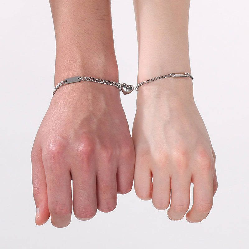 Magnetic Heart Couple Bracelet – Lettering Small Square Brand Love Titanium Steel