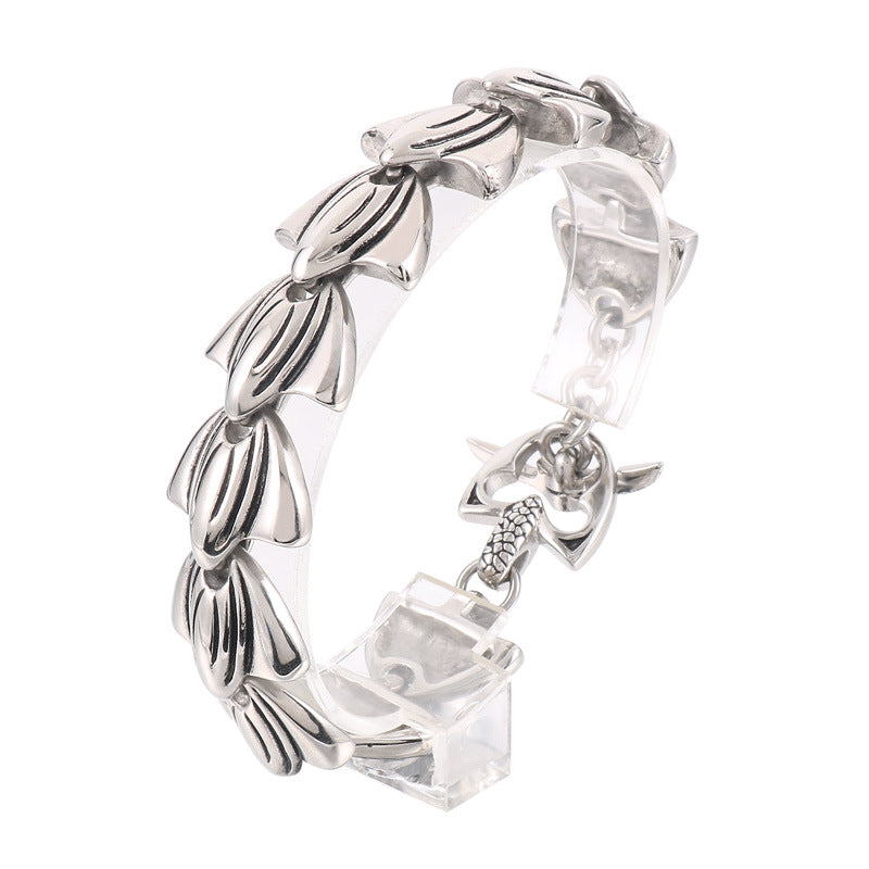 Design Fishtail Anchor – Punk Style Antique Snakehead Stainless Steel Men's Skull Bracelet
