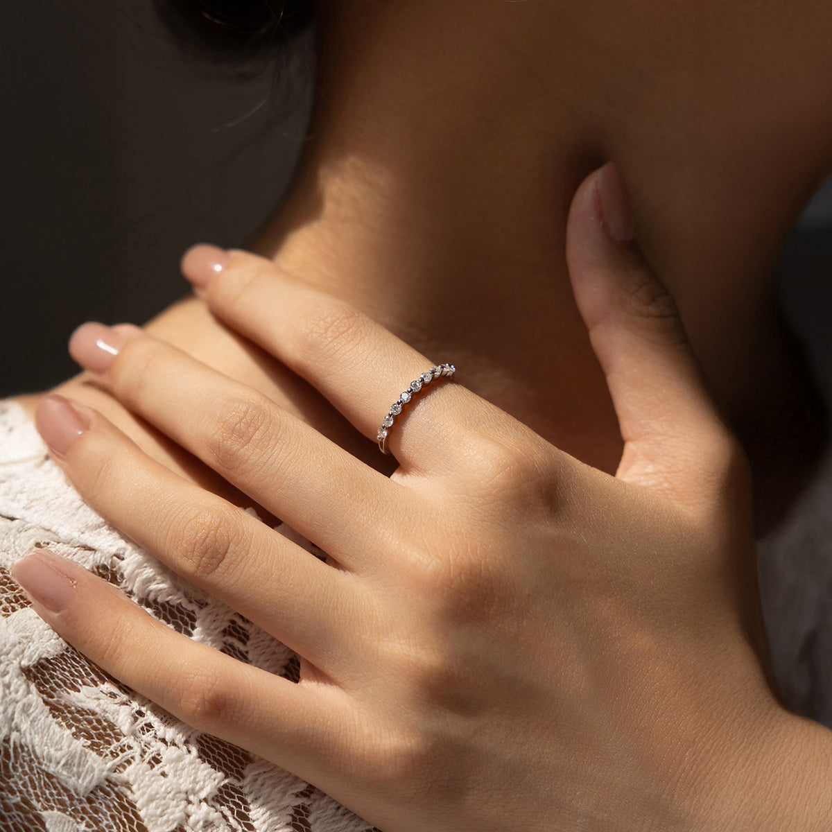 S925 Sterling Silver Moissanite Row Band