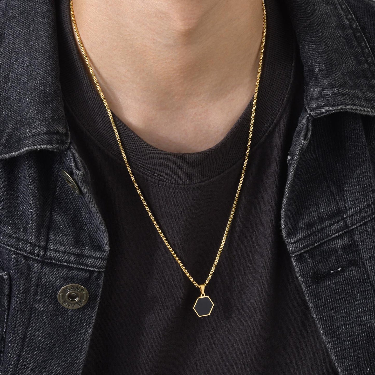 Men's Geometric Necklace Stainless Steel Hexagonal Pendant