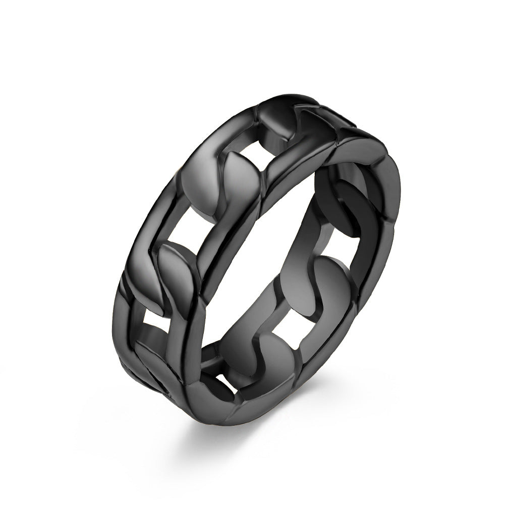 Amazon European Trendy Men's Titanium Steel Cuban Chain Ring