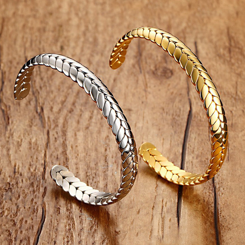 Trend Simple Women's Bracelet 8MM Stainless Steel Wheat Ear