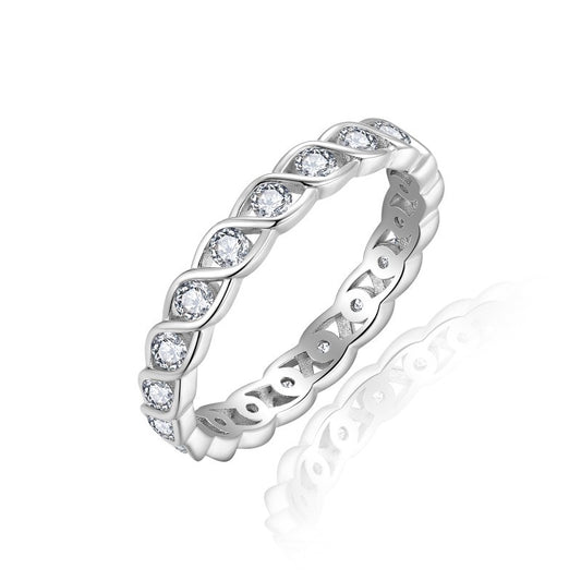 Planderful Moissanite Ring For Women Versatile Cross Wave 2.1mm Round Stones Sterling Silver 925