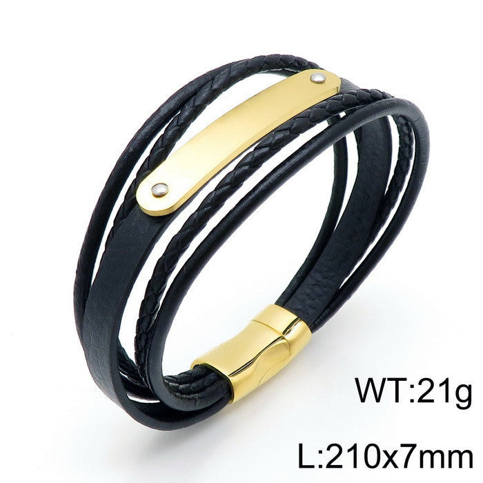 Planderful Leather Bracelet MultiLayer Mens Stainless