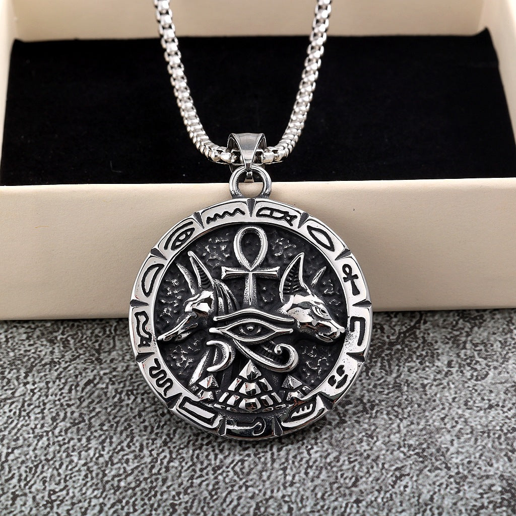 Vintage Cross Egyptian Stainless Steel Men's Pendant Necklace