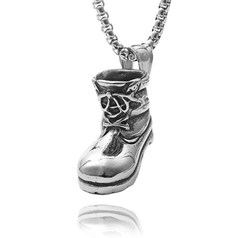 Punk-Inspired Titanium Steel Short Boots Pendant Necklace for Men and Women - Retro Casual Winter Style