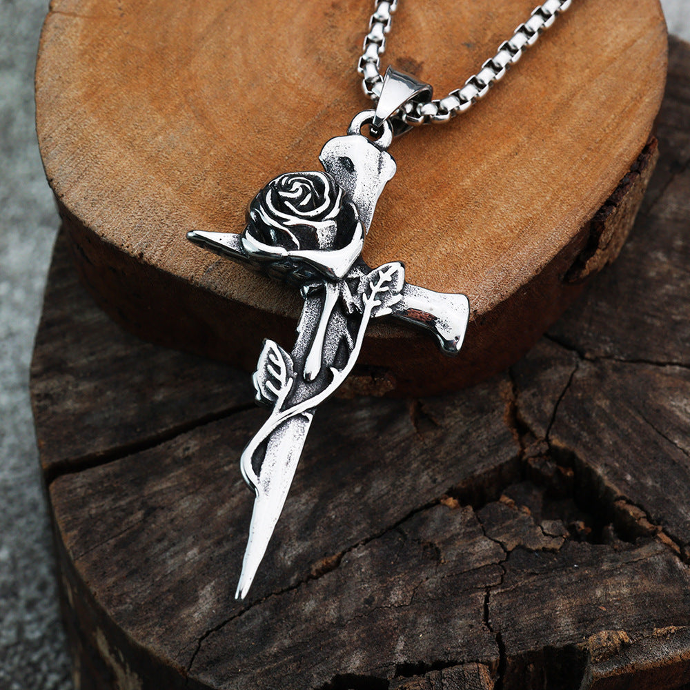 Titanium Steel Retro Snake Kiss Pendant Men's Hip Hop Necklace