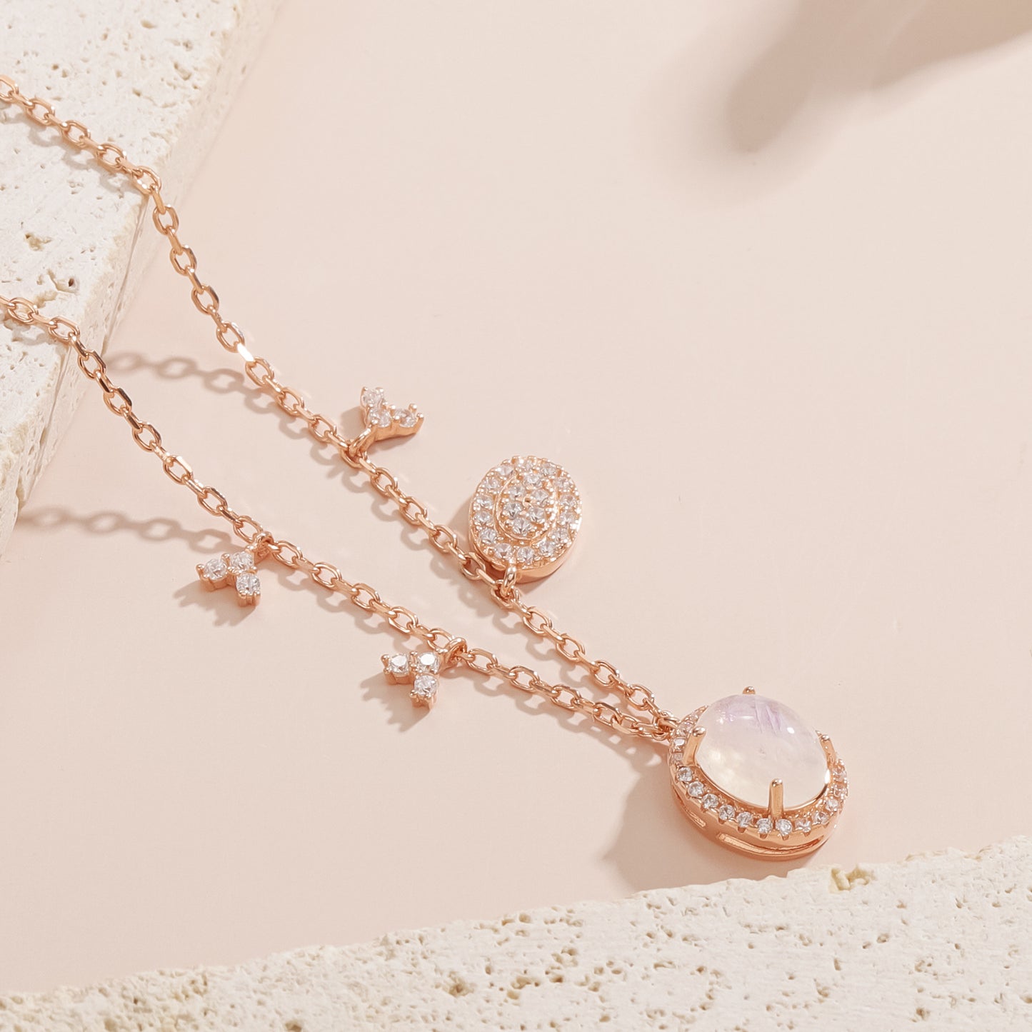 Personalized S925 Sterling Silver Moonstone Collarbone Necklace