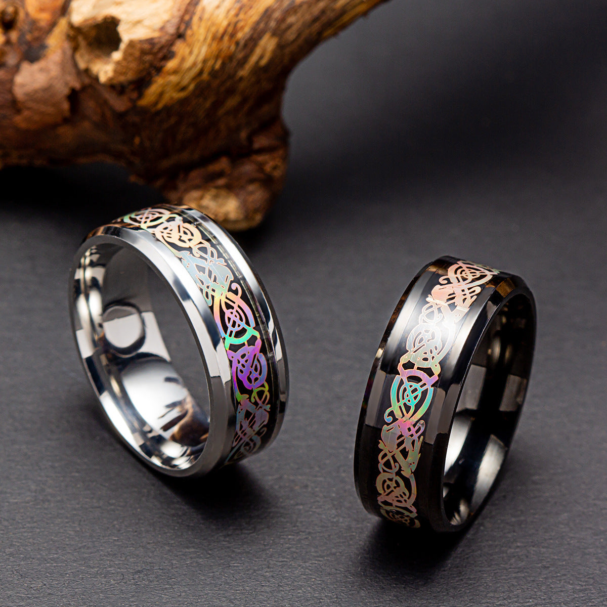 Dragon Pattern Titanium Steel Ring - Colorful Mythical Men's Jewelry
