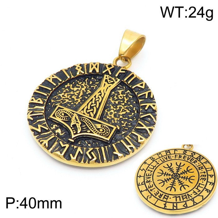 Nordic Viking Triangle Rune Jewelry, Punk Style Retro Quake Double-Sided Rune Men's Titanium Necklace
