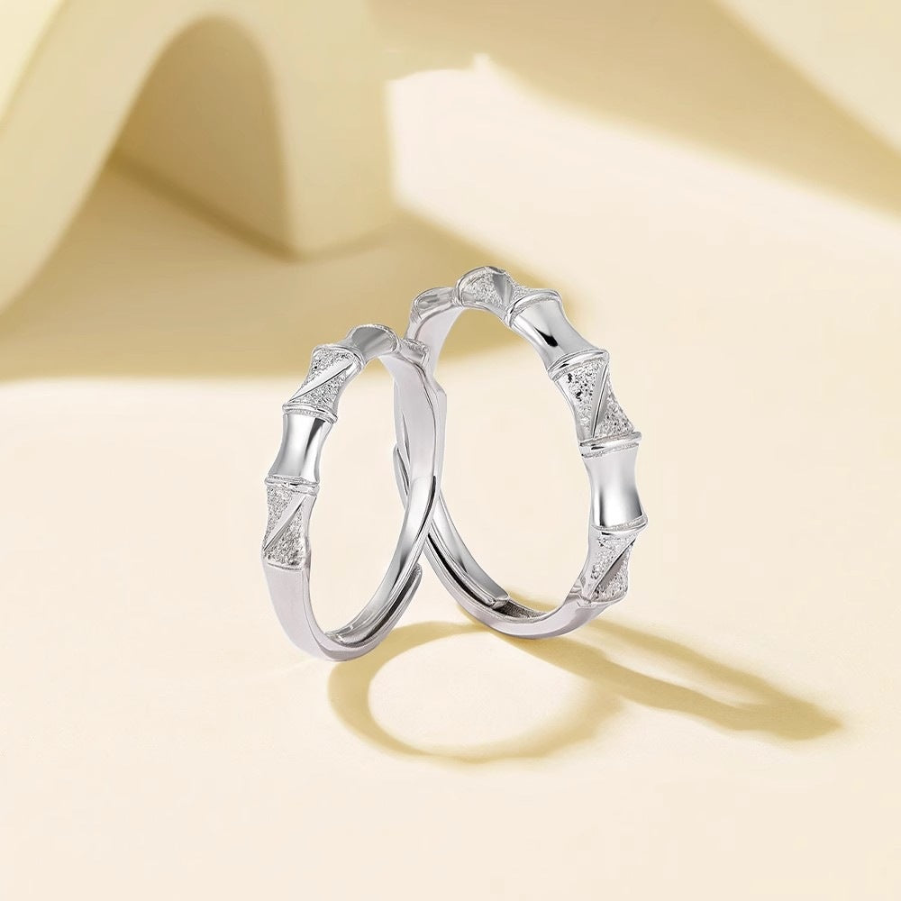 New 925 Sterling Silver Couple Bamboo Joint Living Ring
