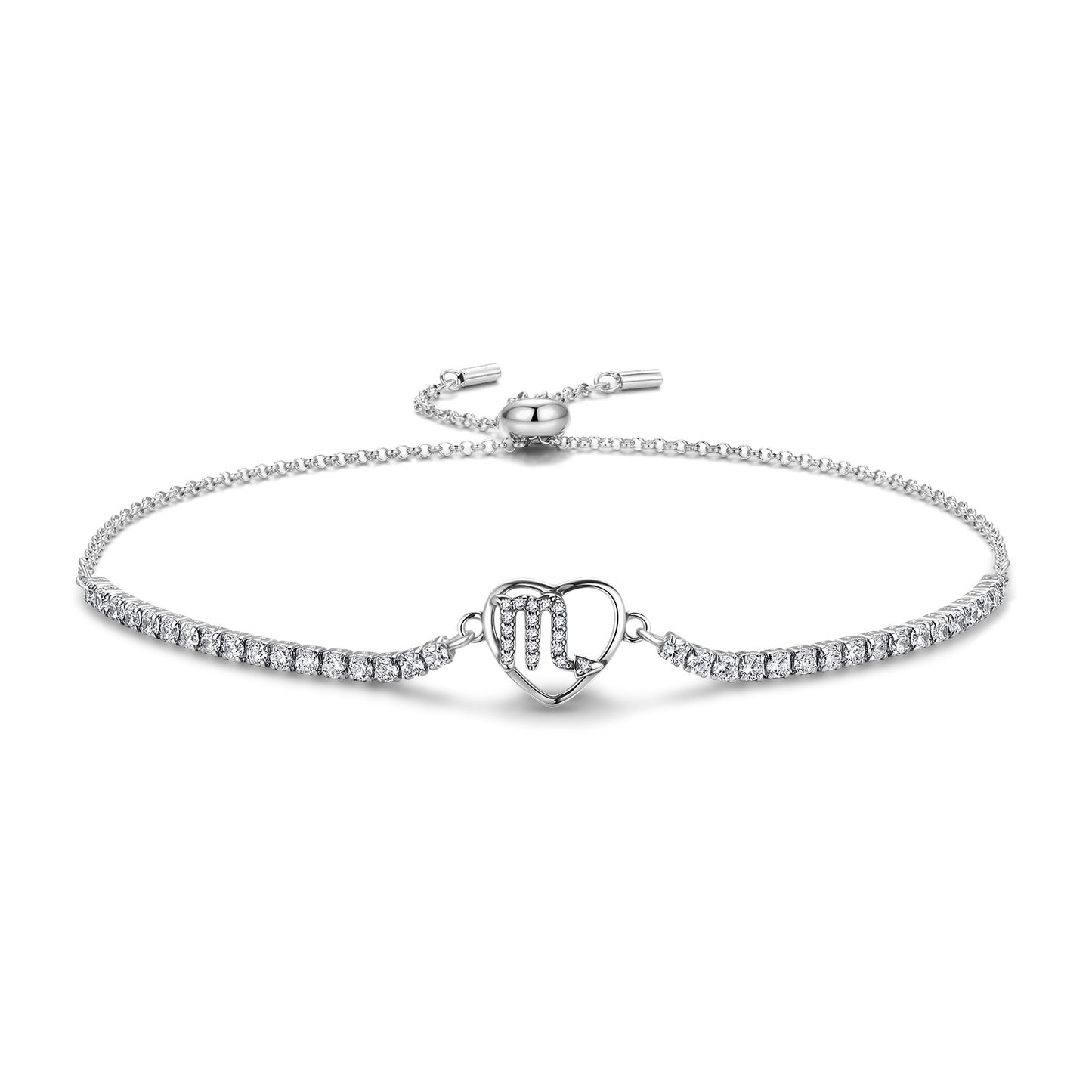 Planderful Jewelry Twelve Constellations Sterling Silver Zircon Bracelet Adjustable Length