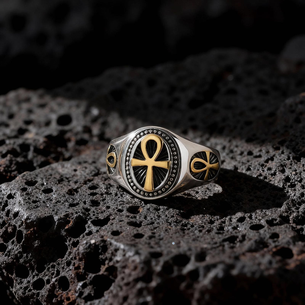 Stainless Steel Anka Cross Ring Steel Gold Men's