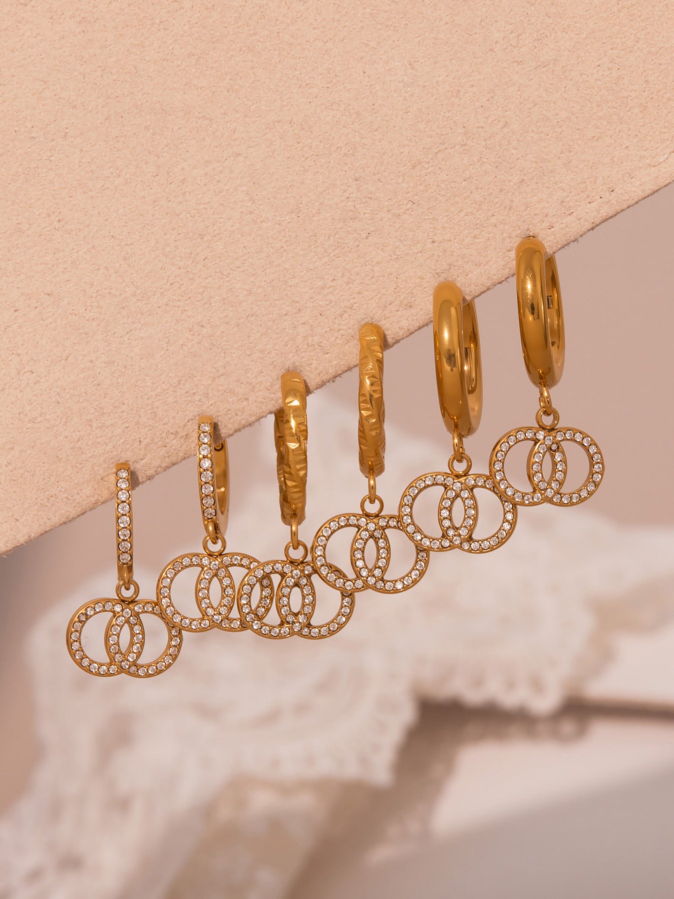 Planderful Zircon Earrings Titanium Steel Double Ring Women