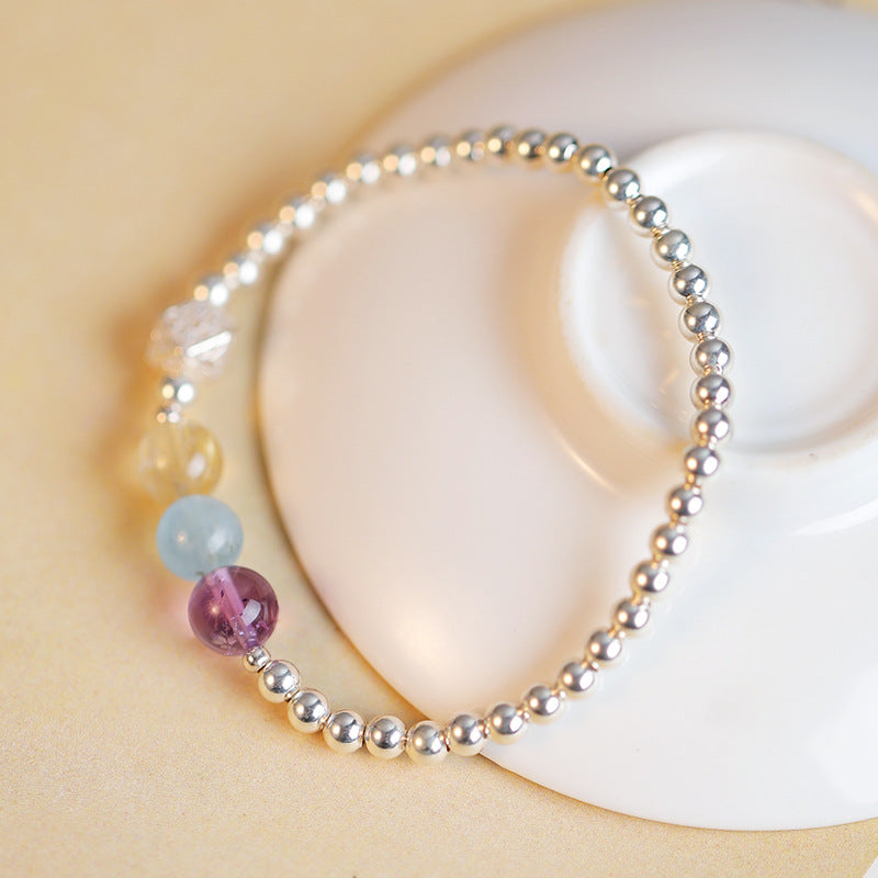 Women's Korean Edition Sterling Silver Crystal Bead Bracelet