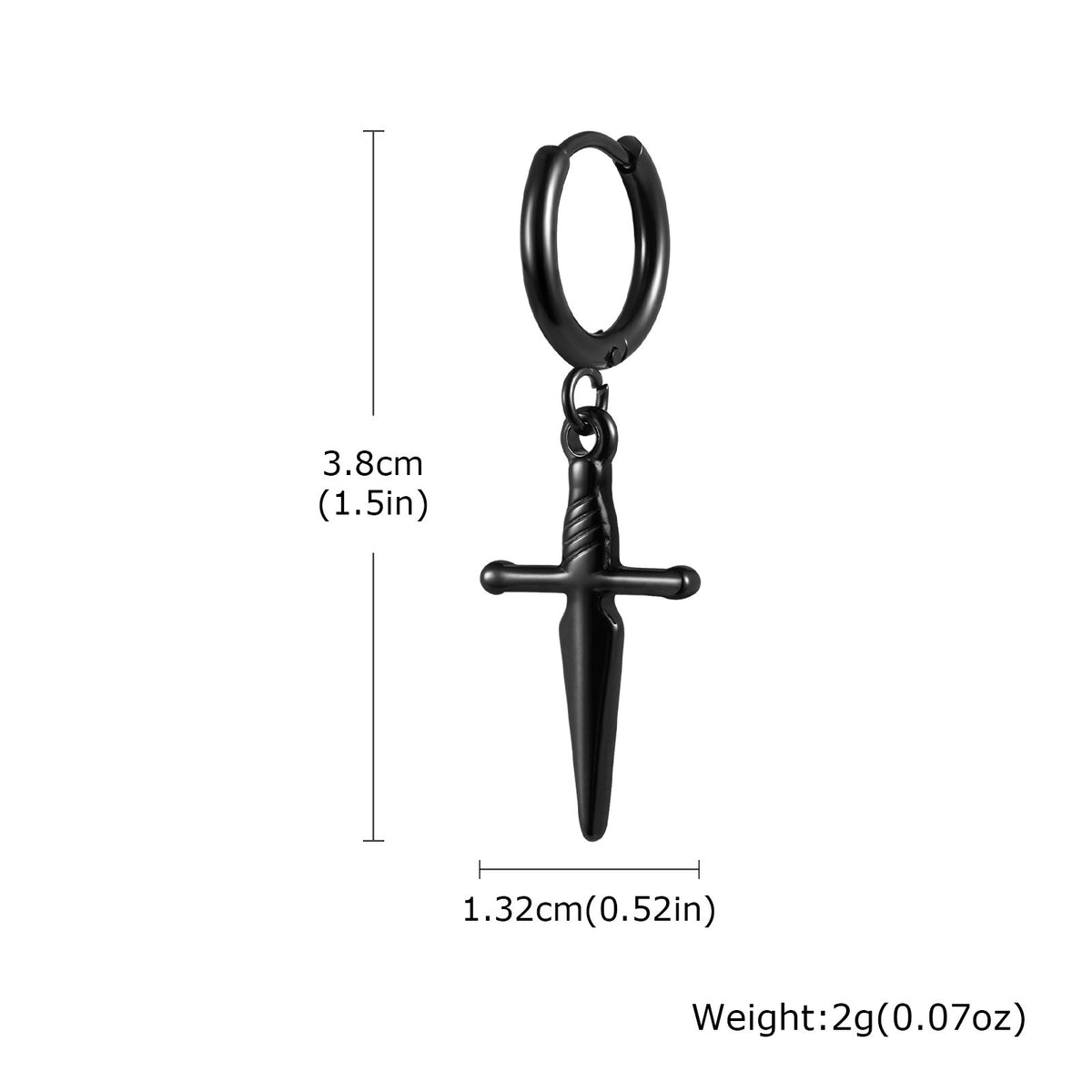 Black Dagger Huggie Earring — Single or Pair