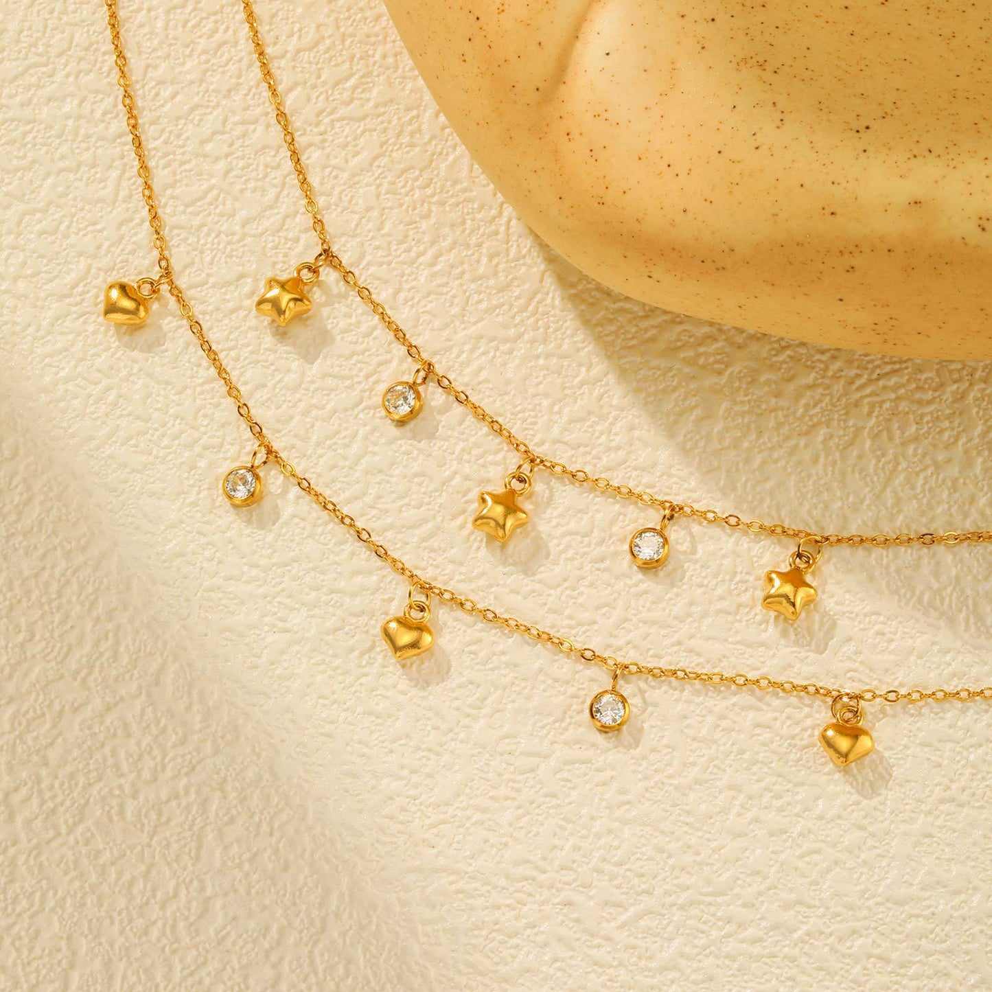 Women's Style Necklace Stainless Steel Flat Cross Chain Zircon Five-Pointed Star Heart