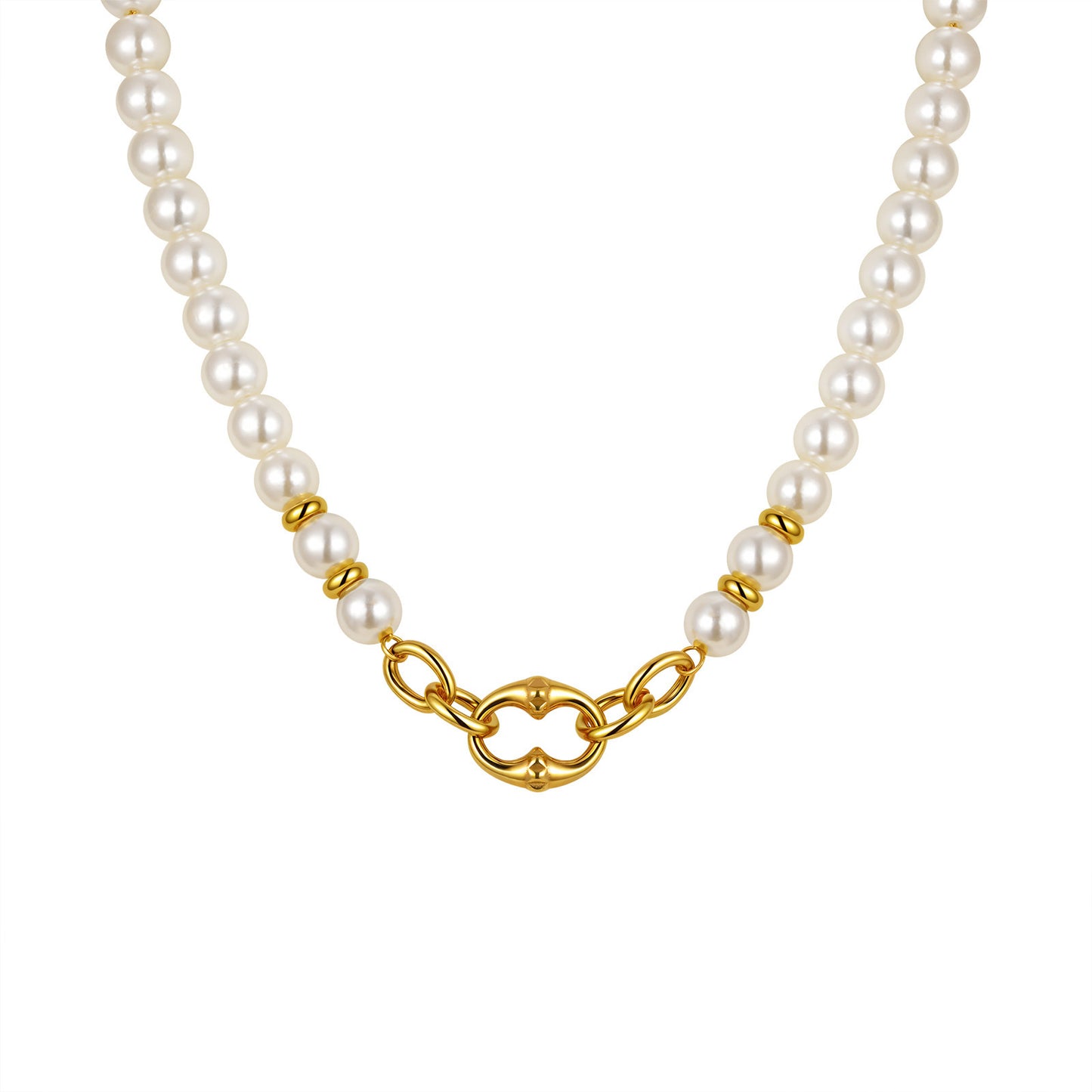 French Elegant Clavicle Chain Stainless Steel Rivet Oval Imitation Pearl Beaded Necklace
