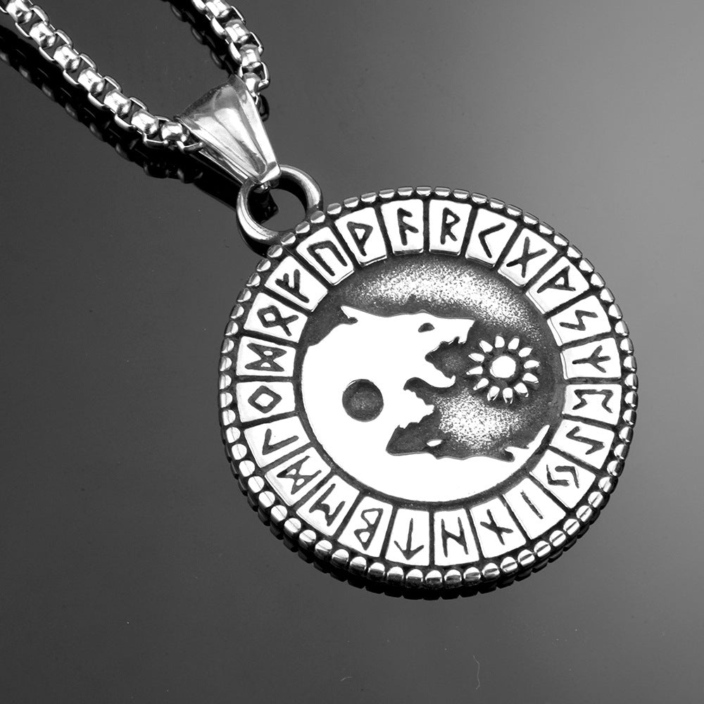 European And American Jewelry Wholesale Titanium Steel Men's Pendant Necklace With Retro Viking Rune Bear Pattern