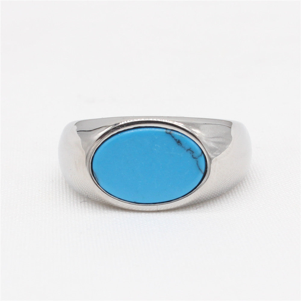 Planderful Titanium Steel Ring Unisex Oval Stone Elegant Everyday Genie Collection For Men And Women