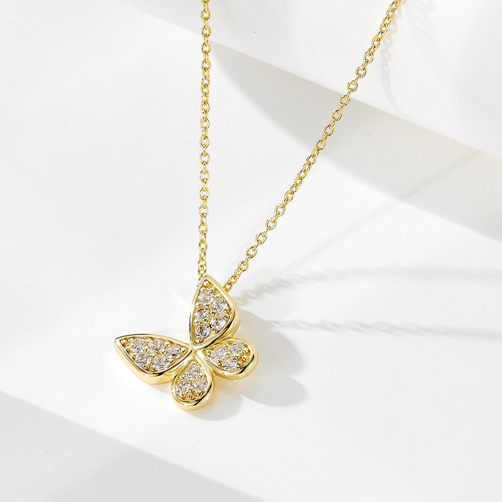 S925 Sterling Silver Full Zircon Butterfly Necklace Design