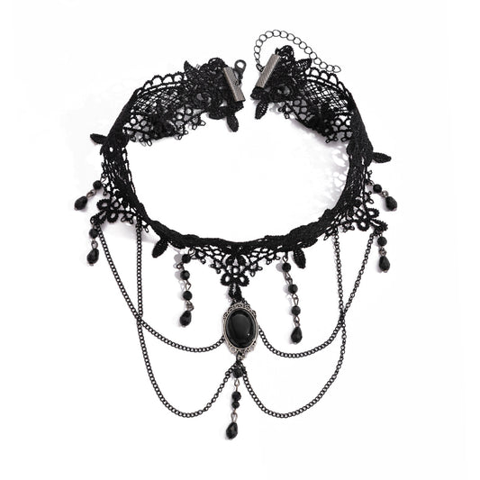 Gothic Lace Gemstone-Style Choker